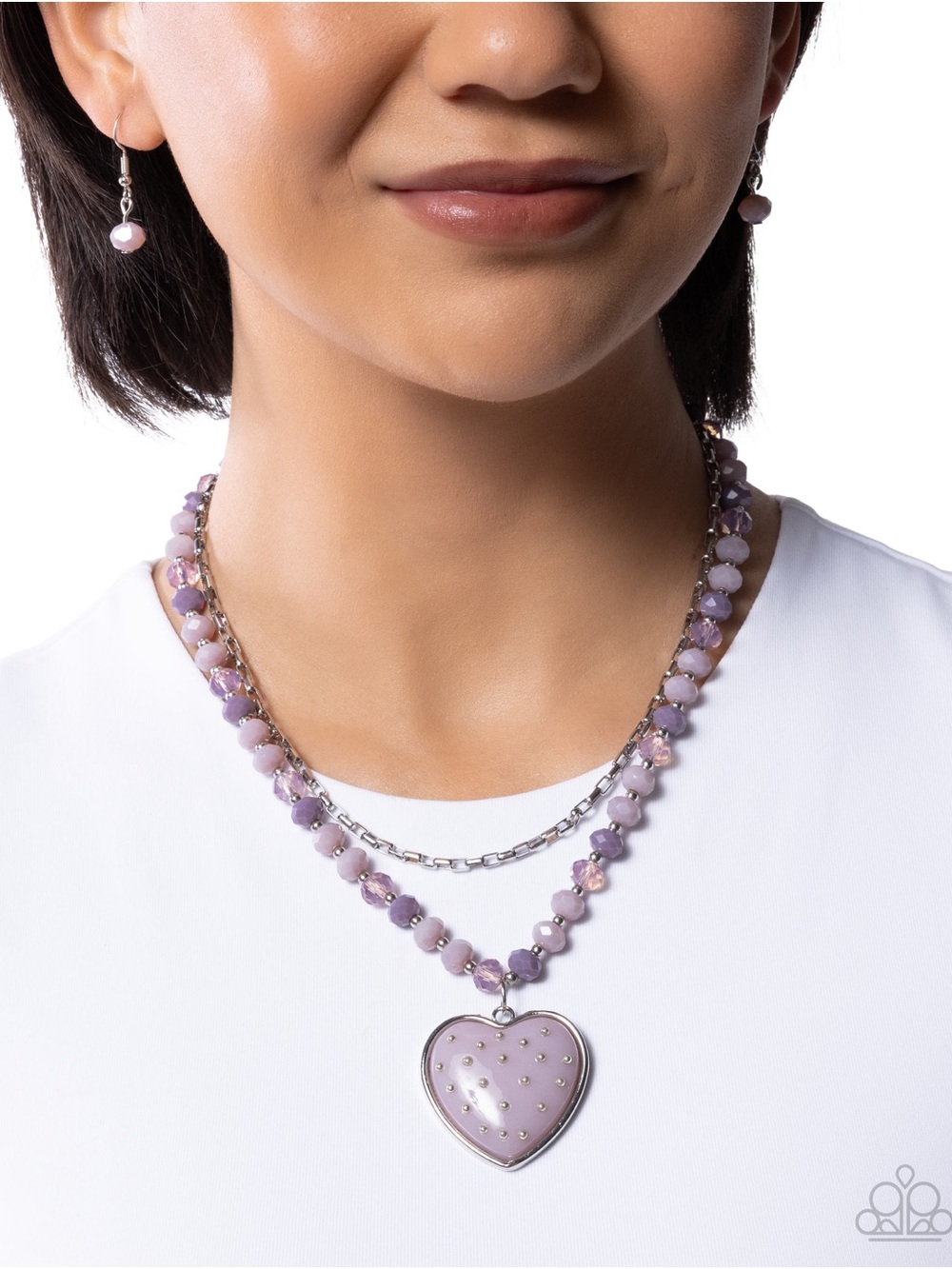 paparazzi Lavender Heart Pendant Layered Necklace Set - Lilac and Silver